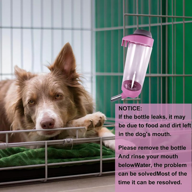 DEEUCHIS Dog Crate Water Bottle - 17 oz No Drip Kennel Pet Water Dispenser, Easy-to-Use Cage Water Bottle for Dogs, Cats, Small Animals, 500ML, Pink - Image 5